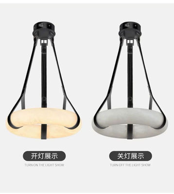 Luxury Leather Chandelier Marble Circle Kitchen Living Room Creative Art Alabaster Light Hanging Lamp