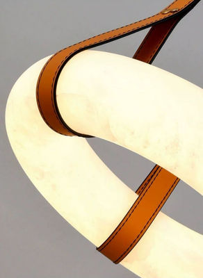 Luxury Leather Chandelier Marble Circle Kitchen Living Room Creative Art Alabaster Light Hanging Lamp