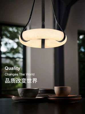 Luxury Leather Chandelier Marble Circle Kitchen Living Room Creative Art Alabaster Light Hanging Lamp