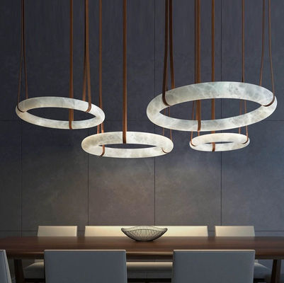 Luxury Leather Chandelier Marble Circle Kitchen Living Room Creative Art Alabaster Light Hanging Lamp