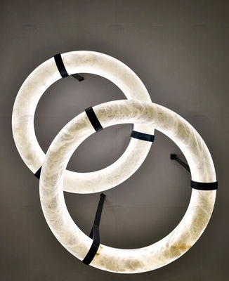 Luxury Leather Chandelier Marble Circle Kitchen Living Room Creative Art Alabaster Light Hanging Lamp