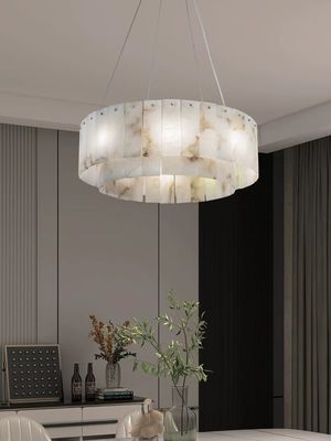 All Copper Light Luxury Natural Marble Creative New Chinese Model Living Room Dining Room Circular Chandelier