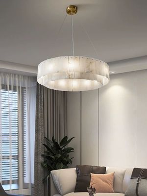 All Copper Light Luxury Natural Marble Creative New Chinese Model Living Room Dining Room Circular Chandelier
