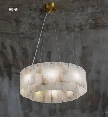 All Copper Light Luxury Natural Marble Creative New Chinese Model Living Room Dining Room Circular Chandelier
