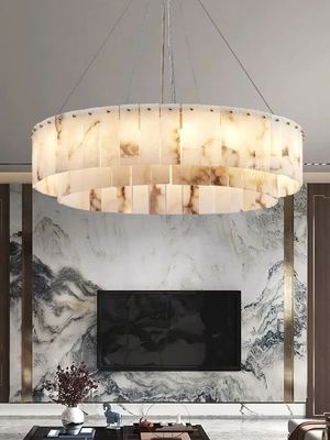 All Copper Light Luxury Natural Marble Creative New Chinese Model Living Room Dining Room Circular Chandelier