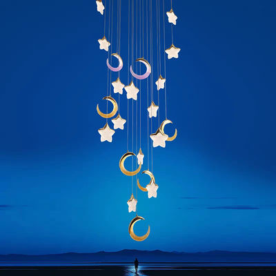 Antique Glass Star Moon Starry Sky Pendant Lamp Bedroom Bedside Lamp Staircase Restaurant Bar Counter Villa Hotel Duplex Floor