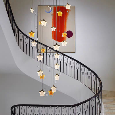 Antique Glass Star Moon Starry Sky Pendant Lamp Bedroom Bedside Lamp Staircase Restaurant Bar Counter Villa Hotel Duplex Floor