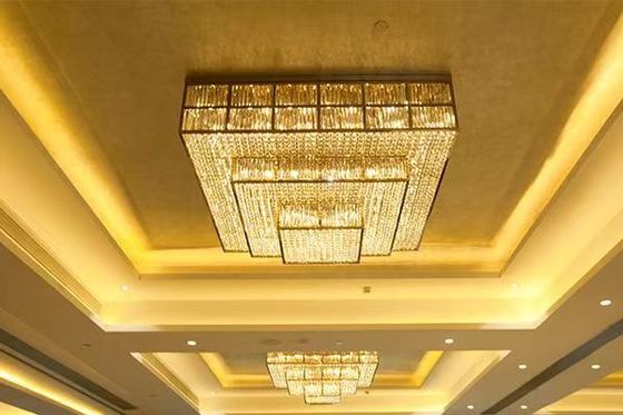 Modern Large Flush Mount Rectangle K9 Crystal Chandelier Lobby Pendant Light Banquet Hall Chandeliers