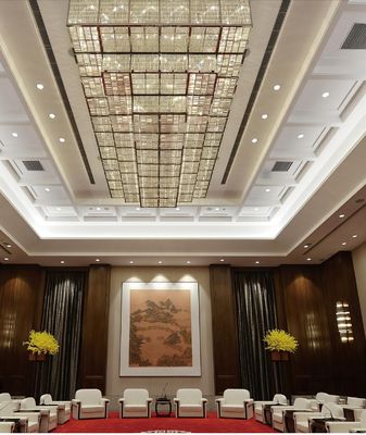 Modern Large Flush Mount Rectangle K9 Crystal Chandelier Lobby Pendant Light Banquet Hall Chandeliers