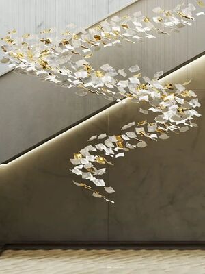 Staircase Ginko Leaf Chandelier Light for High Ceiling Staircase Loft Living Room Hotel Lobby Stairway Luxury Branch Chandeliers