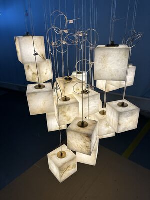 Customized Modern Luxury Square LED Brass Chandelier with Large Alabaster Pendant Adjustable Height for Living Room