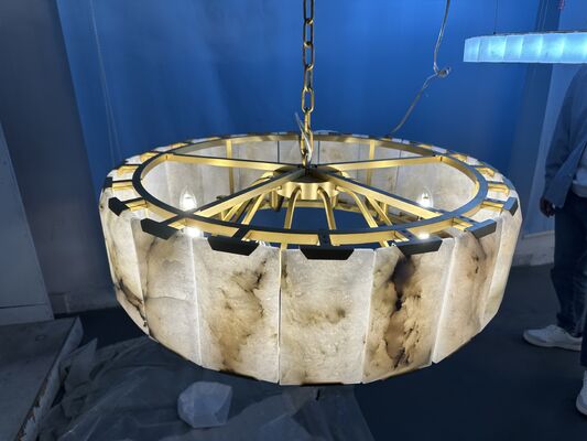 Luxury Natural Alabaster Marble Ring Pendant Light Round Chandelier for Villa Living Room Banquet Hall Spain Style