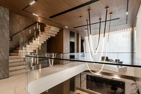 Long Necklace Marble Beads Connector Pendant Lamp Buddhist Prayer Beads Decoration Duplex Staircase Big Chandelier Light