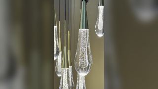 Lampu gantung LED Modern Nordik lampu langit-langit latar belakang kamar tidur dalam ruangan rumah kaca kristal tabung panjang