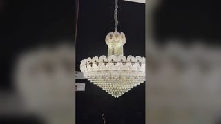 Fuchsia Glass Prism Empire Chandelier Dekorasi Meja Restoran Lampu Gantung Besar