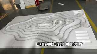 Lampu Gantung Cincin Kristal Emas Kustom Lampu Gantung Kontemporer Besar Perlengkapan Mewah Vila Klub Kelas Atas