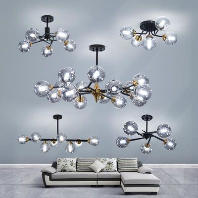 E27 E26 Clear Glass Sphere Chandelier Smoked Grey Ceiling Light Teardrop Shaped Kap Lampu