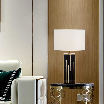 Kain Lampshade Rumah Tangga Modern Meja Lampu E26 E27 Emas Hitam