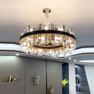 E14 Luxury Modern Crystal Chandeliers Rustproof Dekorasi Kulit Hitam Pendant Light