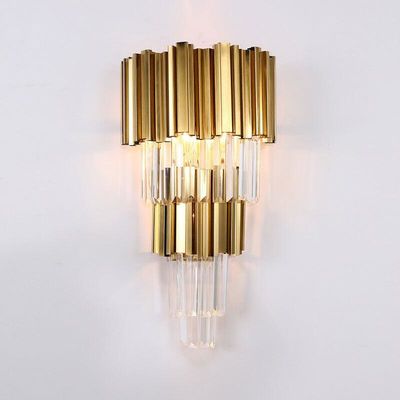 E14 * 3 E14 * 2 Selesai Emas Dan Lampu Dinding Kristal Sconce 6500K 4000K Untuk Rumah Di Dalam Ruangan