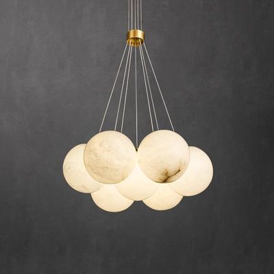 Gaya Spanyol Ruang Makan Tembaga Alabaster Pendant Lampu Chandelier 100lm/W