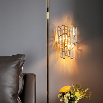 AC220V Stainless Steel Modern Kristal Lampu Dinding Tempat Lilin Dinding Kristal Berjenjang Jelas