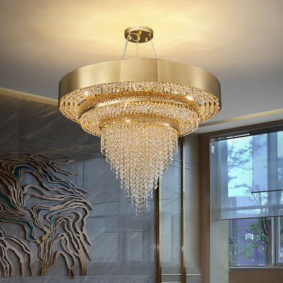 Pusat Perbelanjaan Titanium Gold Plated Crystal Chandeliers Electroplating E14 Light Source