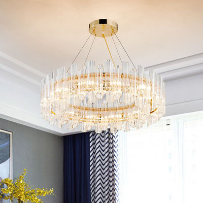 Lampu Liontin Mewah Emas Elektroplating 3000k Hingga 6500K Crystal Round Light