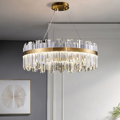 Tricolor Round Shape Chandelier Crystal Ceiling Light Fixture Dengan Metal Ceiling Plate