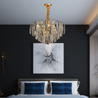Dimmable Round Luxury Pendant Lights Lampu Gantung Kristal Asap Abu-abu Disesuaikan Tahan Karat