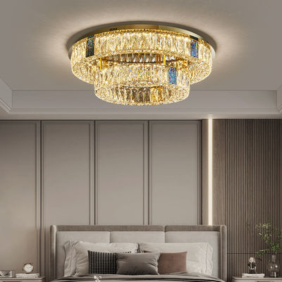 Multilayer Round Large Flush Mount Crystal Chandelier Dimmable Untuk Home Hotel