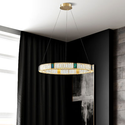 Dazzling LED Modern Crystal Ring Chandelier Double Ring OEM Untuk Ruang Tamu
