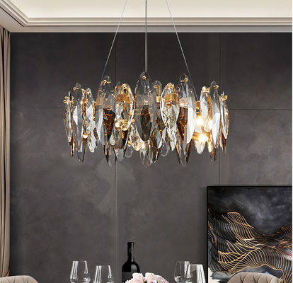 80cm Adjustbale Kawat Besi Lampu Gantung Kristal Smoked Crystal Ceiling Light ISO9001 240V