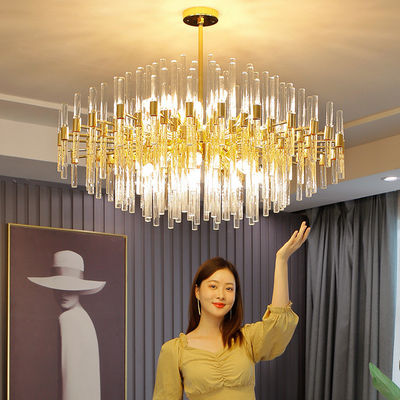 LED K9 Crystal Entrance Chandelier E14 6500K Lampu Langit-langit Mewah Emas Crystal