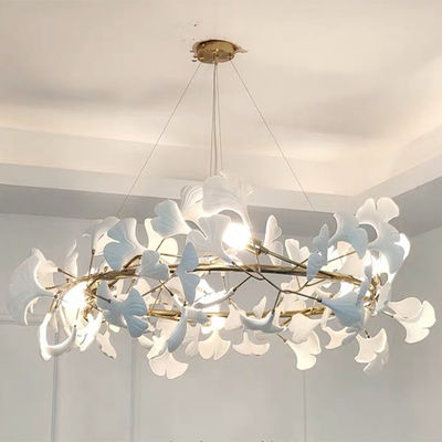 Lampu Chandelier Liontin Daun Ginkgo Keramik Garis Gantung yang Dapat Disesuaikan