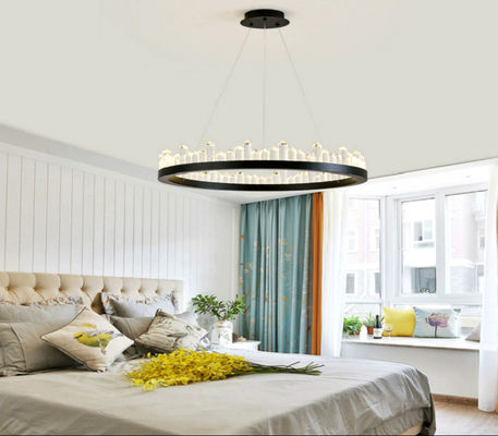 Modern 100cm Circular Ring Chandelier Indoor Emas Besi/Tembaga/Kristal Chandelier