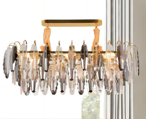 Lampu Pendant Crystal Smoke Grey yang Disesuaikan Tahan Karat Untuk Klub Senior