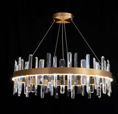 Chandelier Bentuk Bulat Lampu Langit-langit Kristal Dengan Pelat Langit-Langit Logam