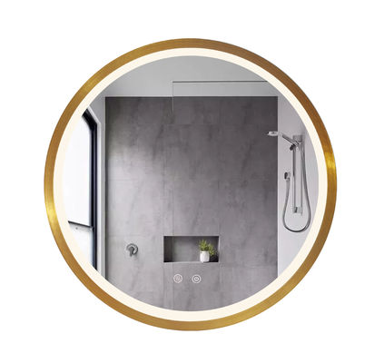Bingkai Aluminium Emas Elegan Lampu Cermin Kamar Mandi LED Dipasang di Dinding 600*600Mm