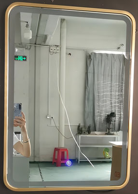 Cermin Rias Modern Persegi Dengan Lampu Bingkai Aluminium Hitam / Emas