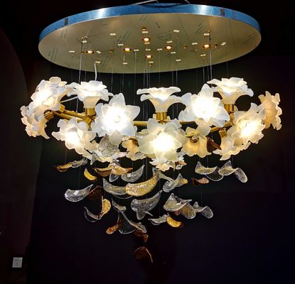 High End Art Romantis Putih Lobby Bunga Chandelier High End Villa Duplex