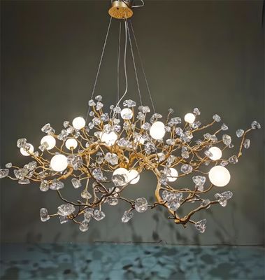 Disesuaikan Semua Tembaga Kreatif Kaca Batu Pendant Chandelier Untuk Membuat Gaya Mewah Cahaya