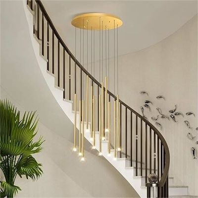 Komersial Modern LED Long Hanging Chandelier Emas Atau Hitam Finishes