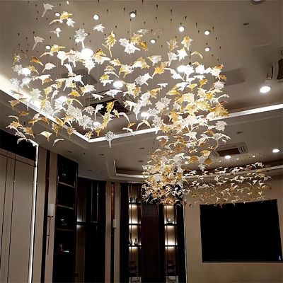 Non-Standar Disesuaikan Kaca Maple Leaf Chandelier Hotel Perjamuan Seni Dekorasi Teknik Cahaya