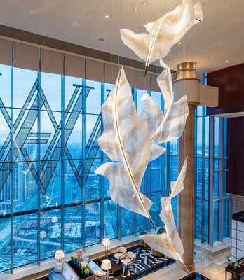 Custom Made Leaf Pendant Light Lobby Besar Chandelier Kaca Modern Dekorasi Pencahayaan