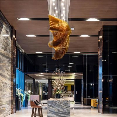 Wave Shape Hotel Lobby Banquet Exhibition Hall Chandelier Seni Lampu Teknik Khusus