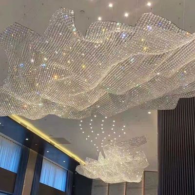 Modern Wave Crystal Chandelier Extra Large Crystal Chandeliers Untuk Langit-langit Tinggi
