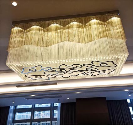 LED Gaya Cina Xiangyun Desain Custom Kristal Langit-langit Tinggi Chandeliers