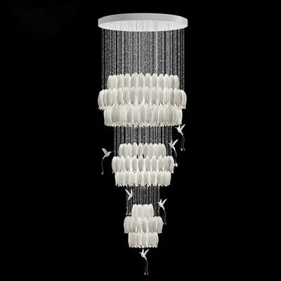 Ceramic Flower Bud Chandelier Langit-langit Tinggi Chandelier Dengan Ceramic Bird Pendant