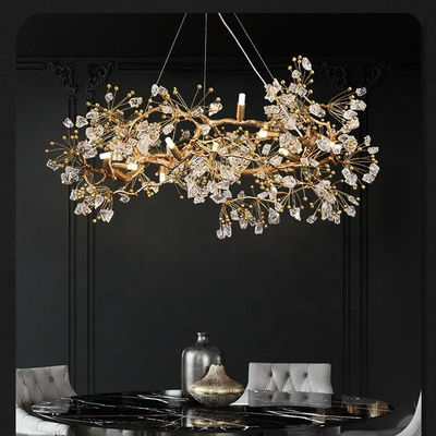 Modern Restaurant Chandelier 3000-6500K Semua Perunggu Cabang Crystal Stone Chandelier